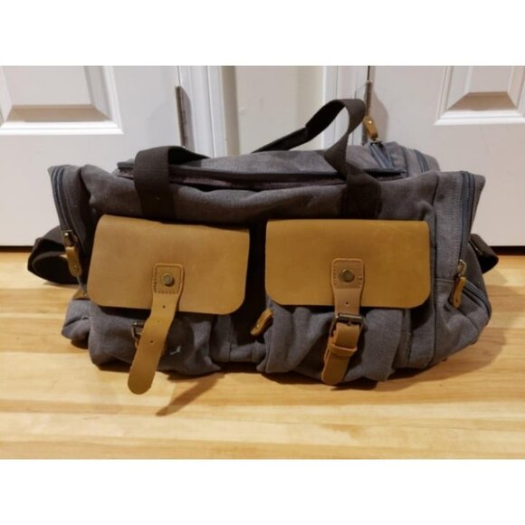 Duffle Bag for Men Women Canvas Genuine Leather Large Duffel Bag Overnight